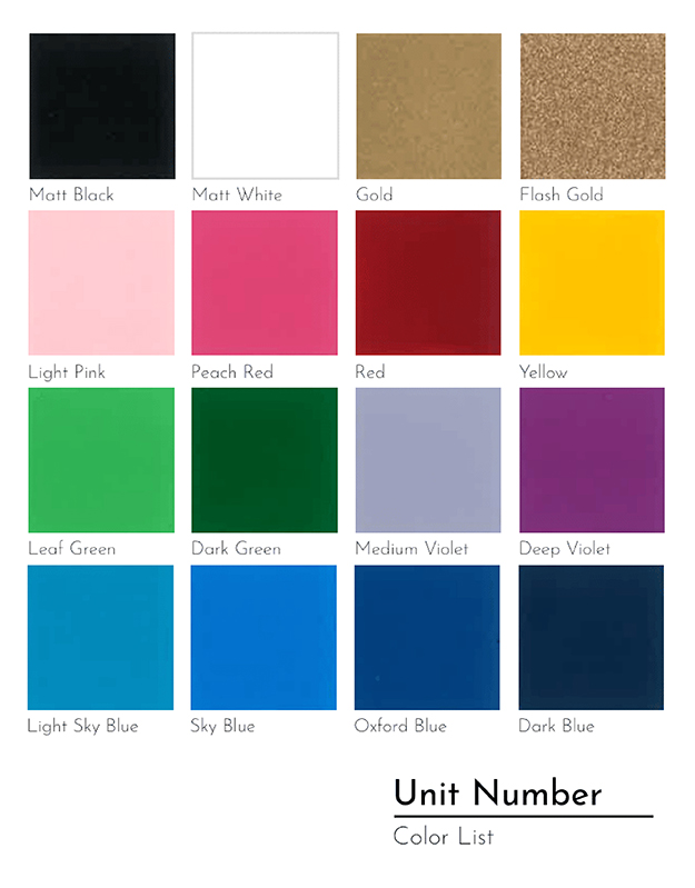 MyDigitalLock - Unit Number Color List