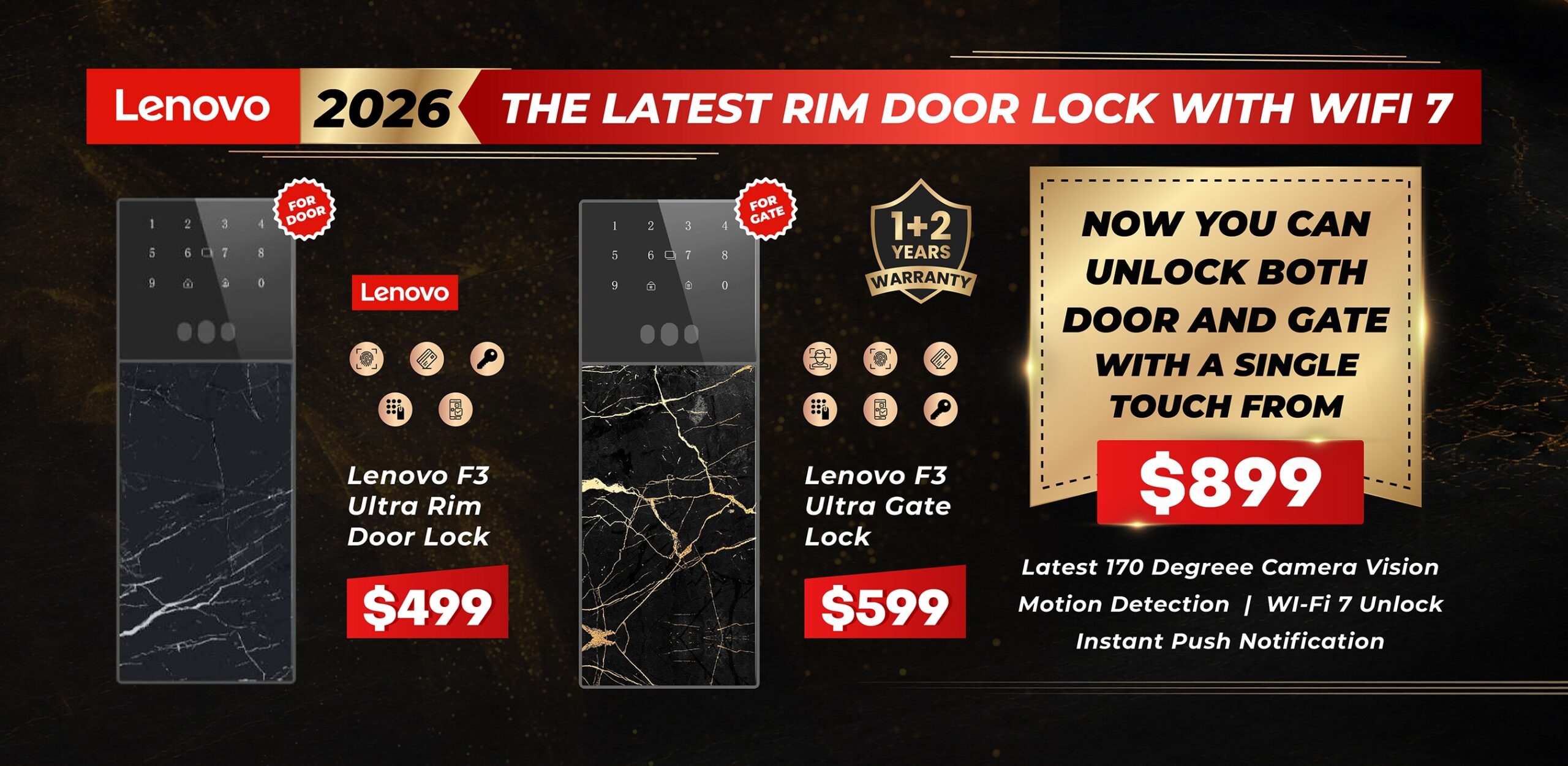 Mydigitallock - Lenovo 2026 Latest RIM Door Lock with WIFI 7