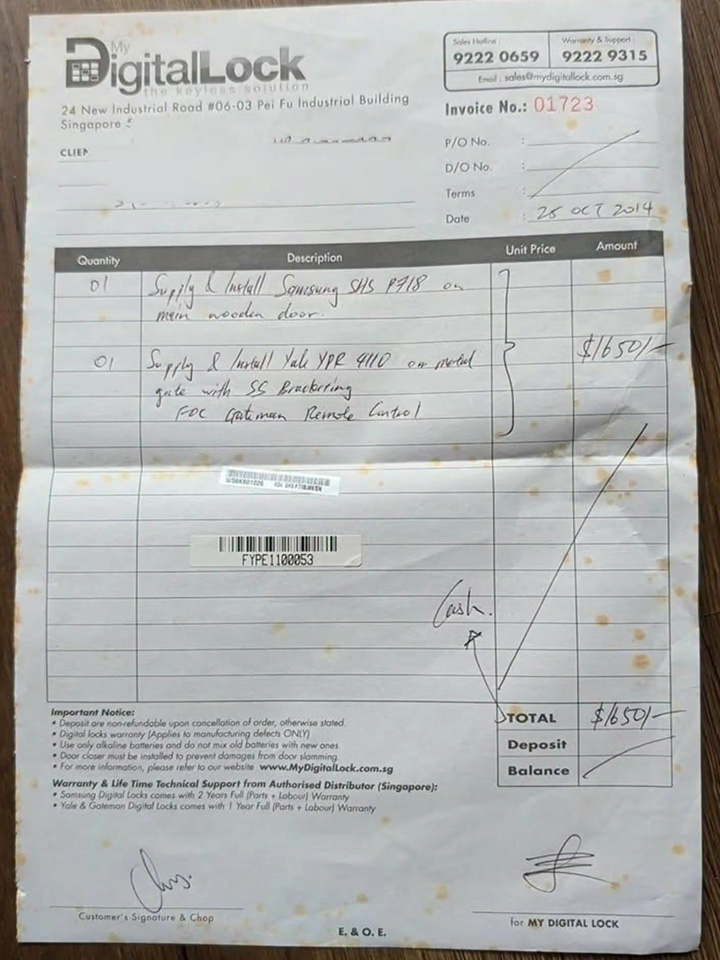 MyDigitalLock - Original Invoice