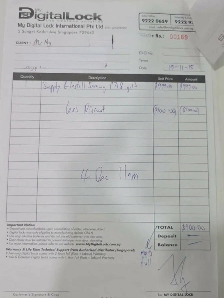 MyDigitalLock - Original Invoice