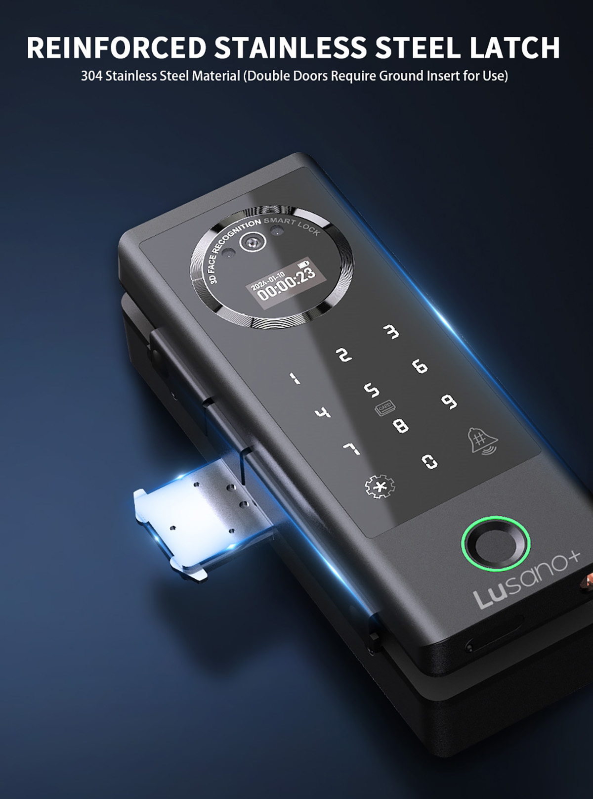 Lusano+ Glass Digital Lock - Reinforced Stainless Steel Latch