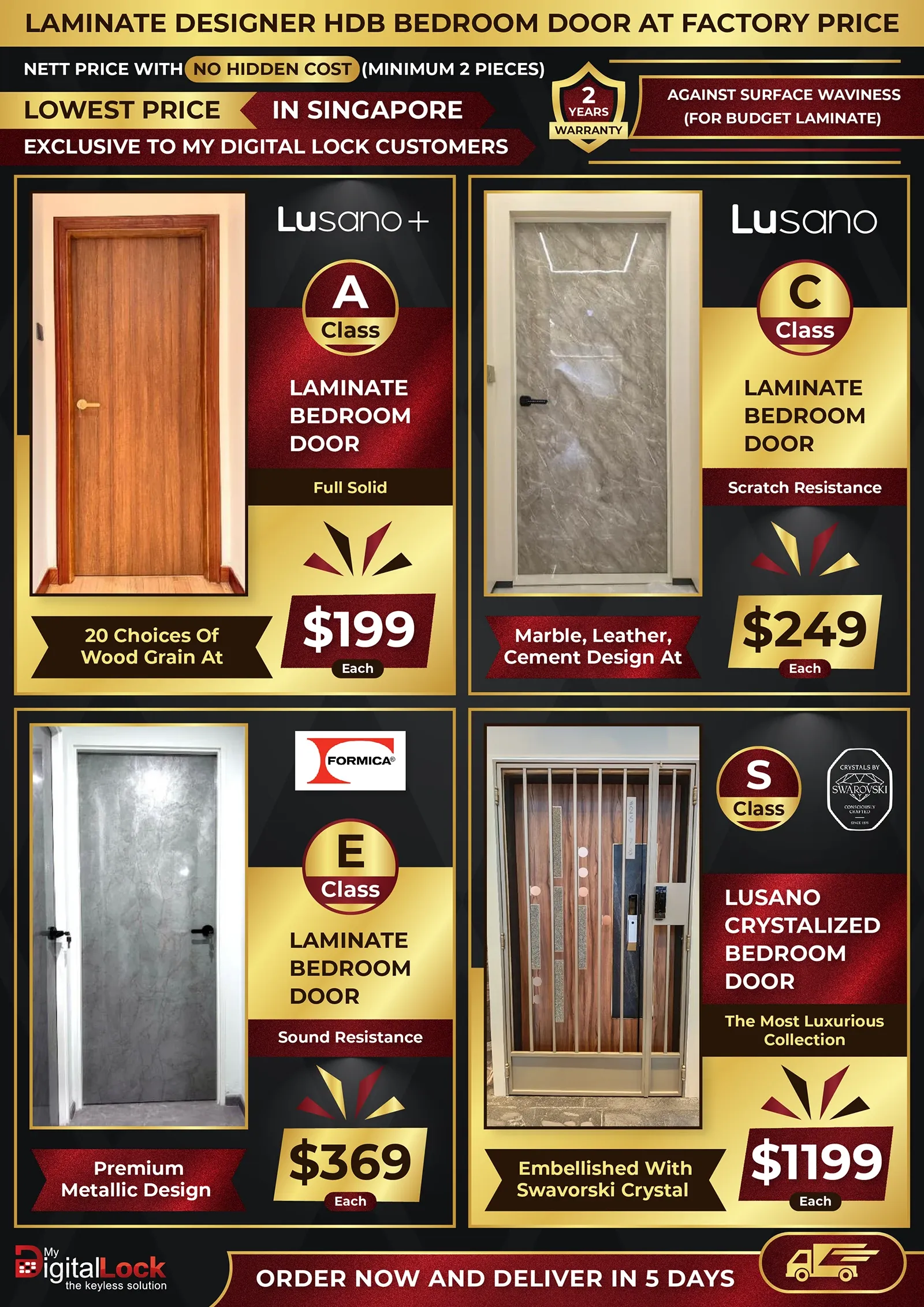 Mydigitallock - Laminate Designer HDB Bedroom Door at Factory Price