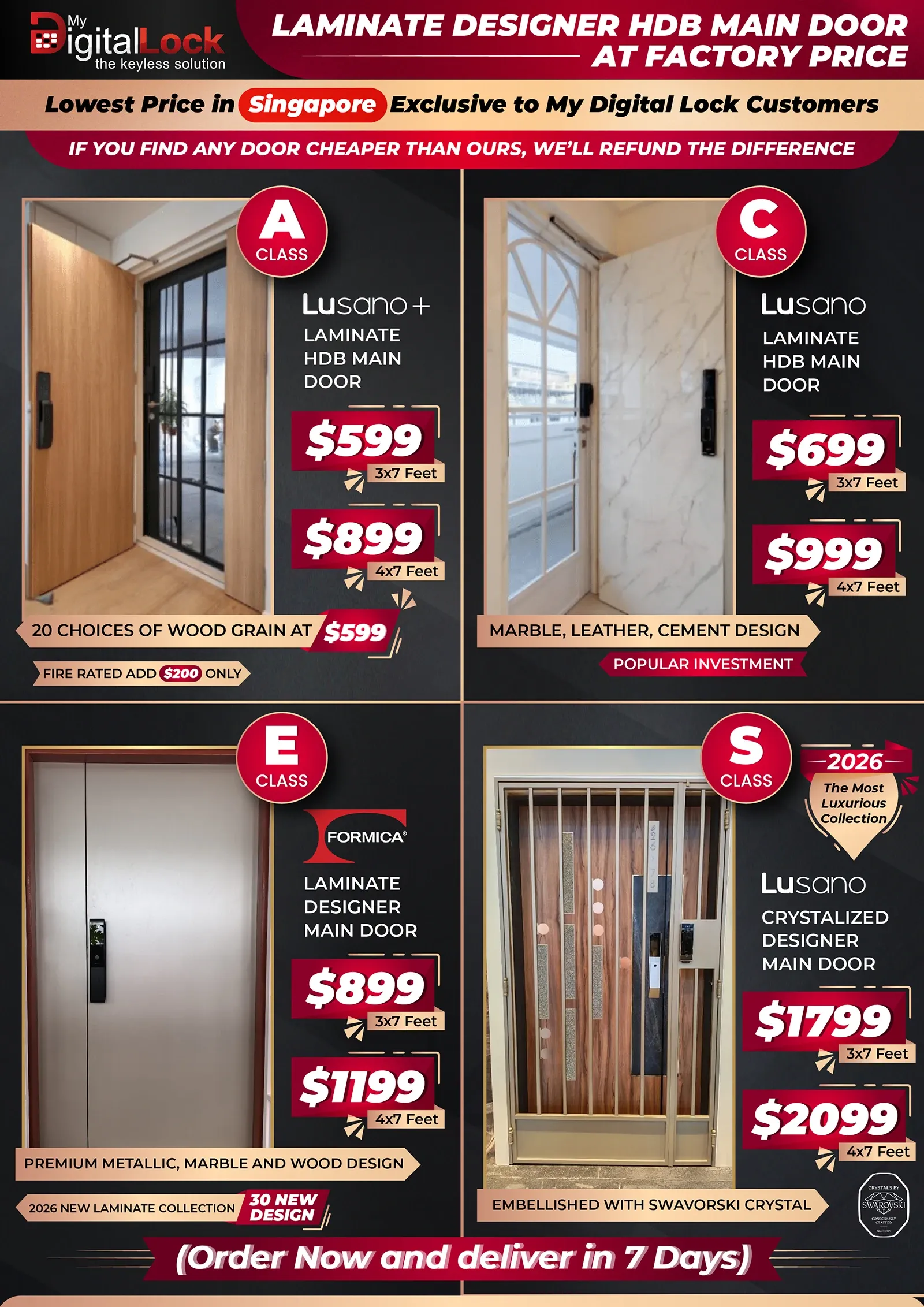 Mydigitallock - Laminate Designer HDB Main door at Factory Price